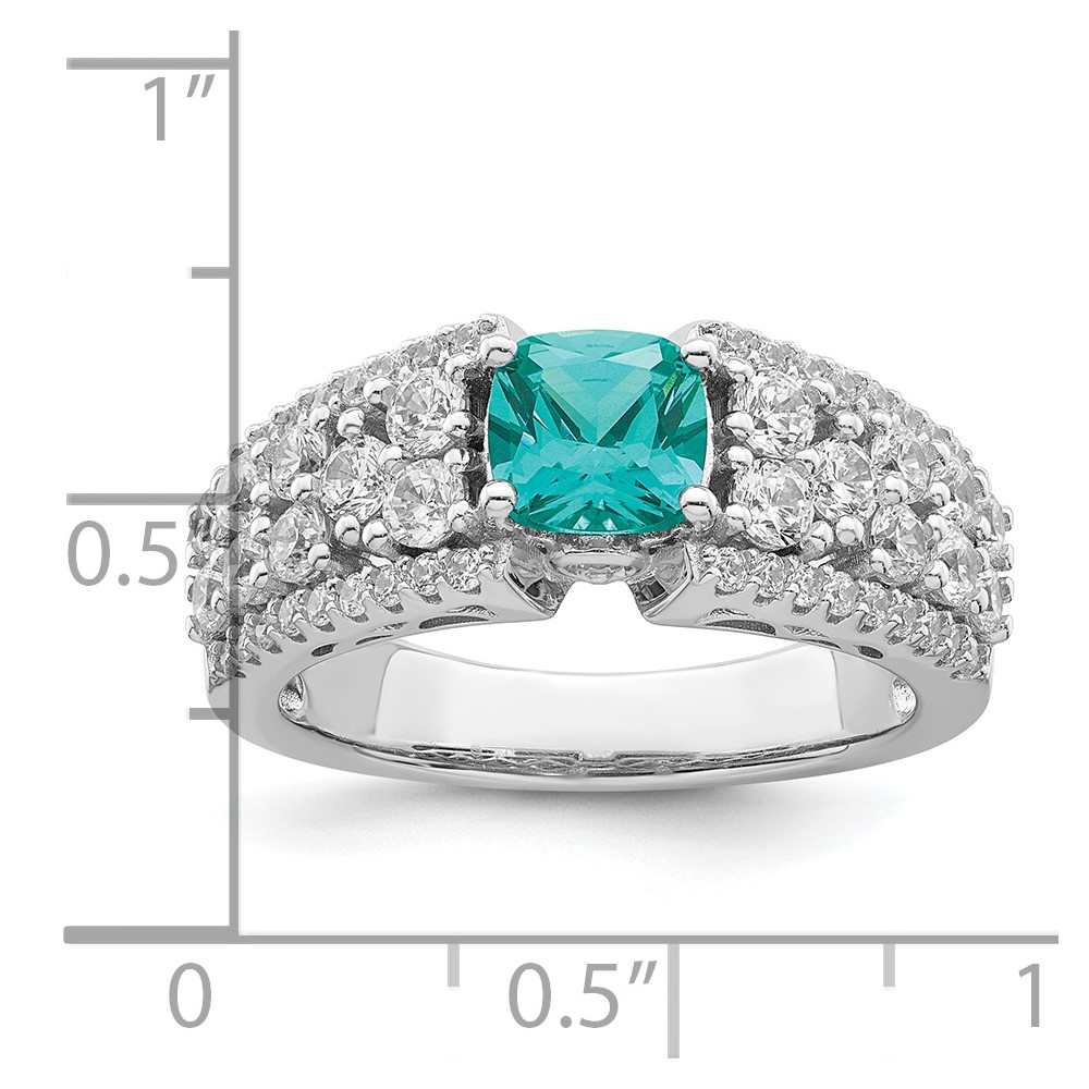 Sterling Silver Rhodium plated White and Teal CZ Ring (QR7399-6)