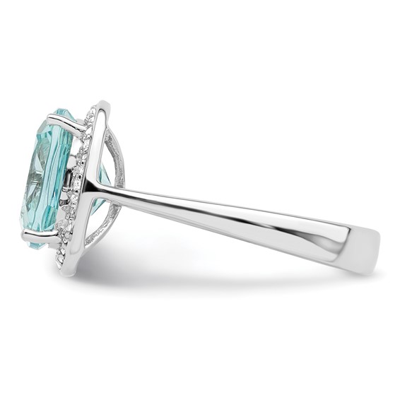 Sterling Silver Rhodium-plated Light Blue Crystal CZ Halo Ring