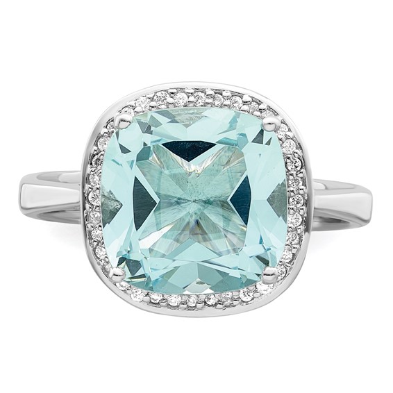 Sterling Silver Rhodium-plated Light Blue Crystal CZ Halo Ring