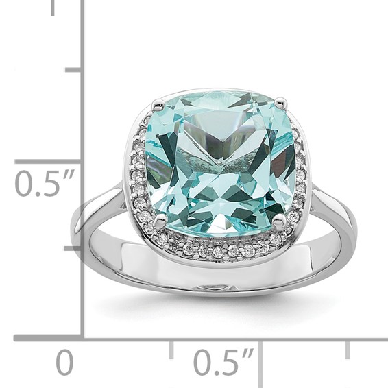 Sterling Silver Rhodium-plated Light Blue Crystal CZ Halo Ring