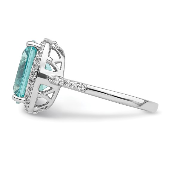 Sterling Silver Rhodium-plated Light Blue Crystal CZ Halo Ring
