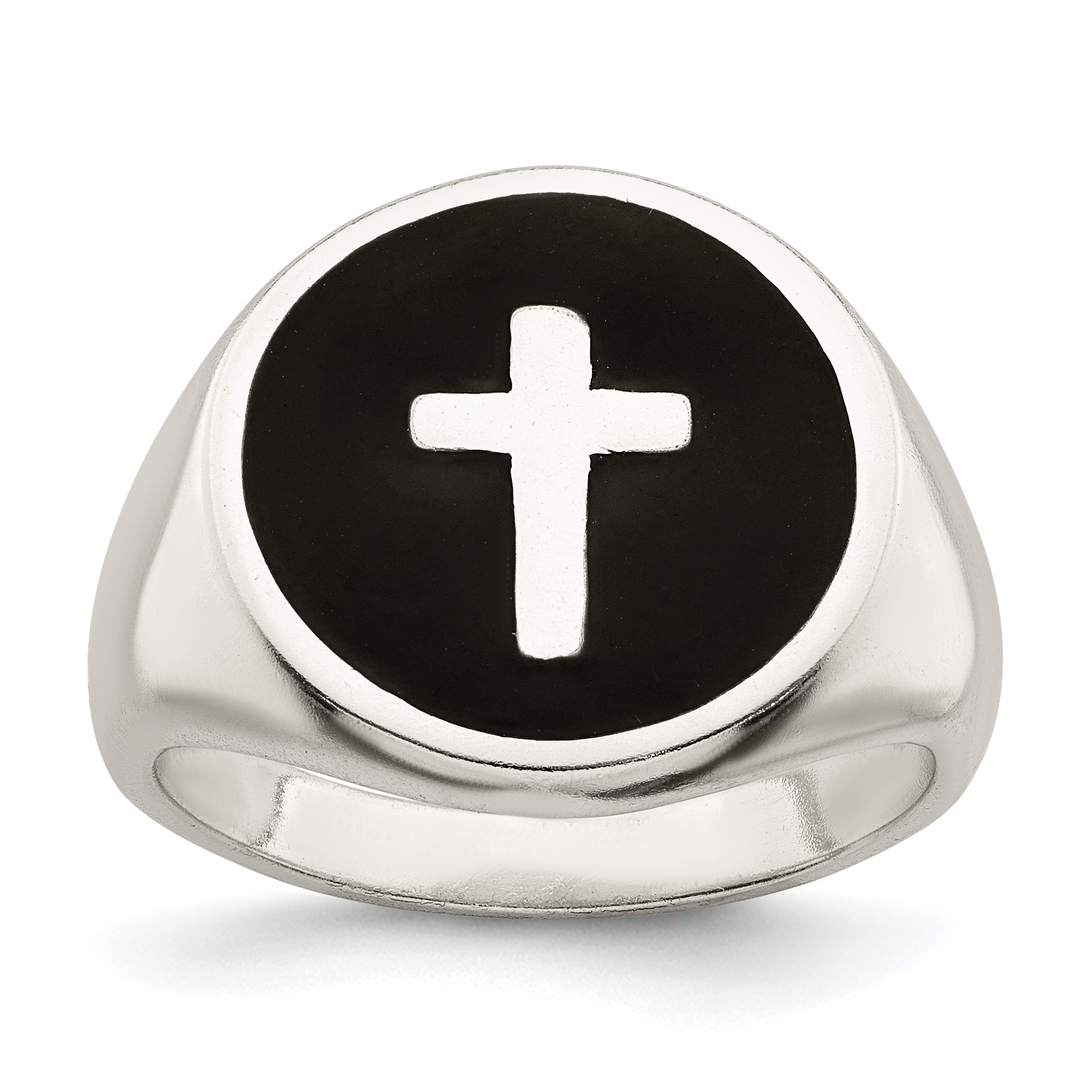 Sterling Silver Rhodium-plated Enameled Cross Ring (QR7406-10)