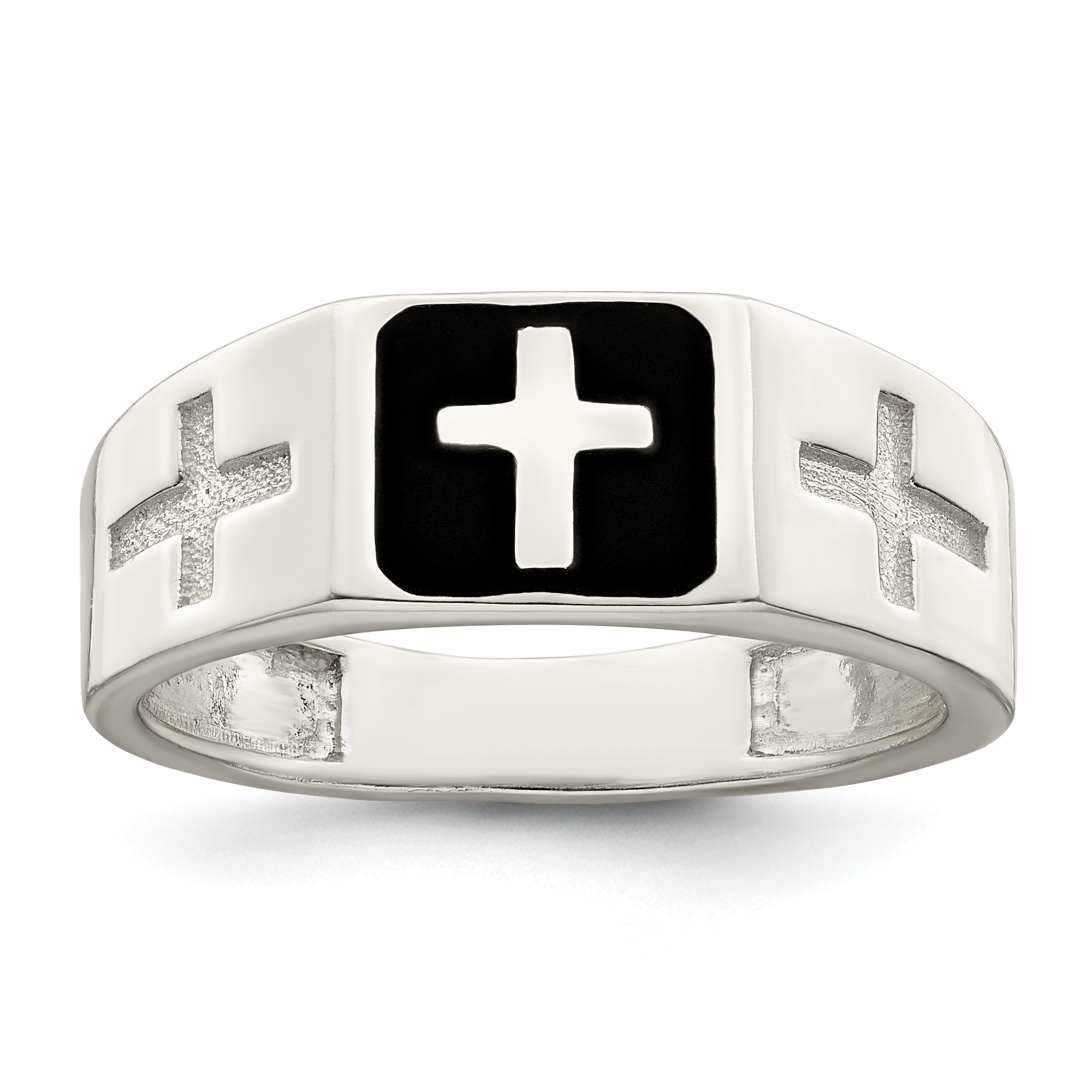 Sterling Silver Rhodium-plated Enameled Cross Ring (QR7407-10)