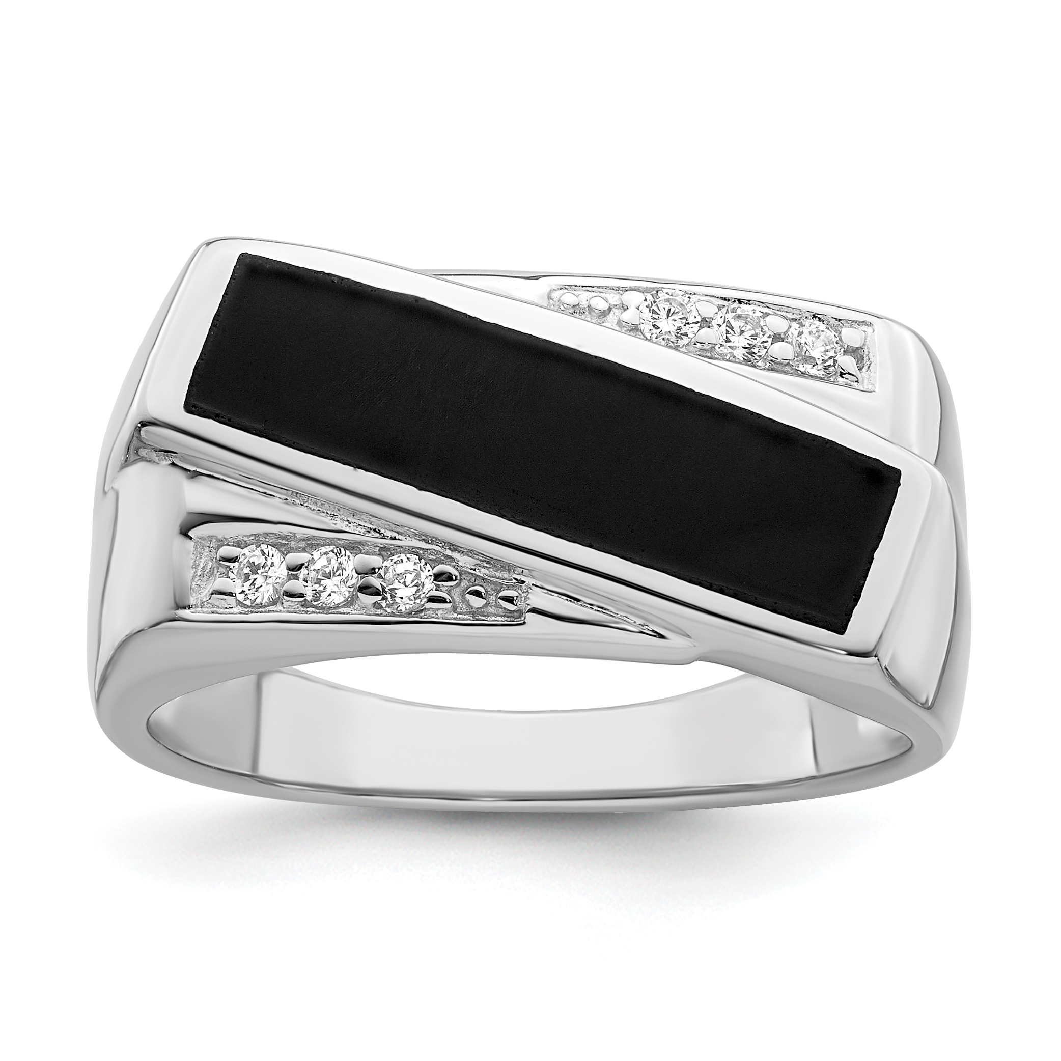 Sterling Silver Rhodium-plated CZ & Onyx Ring (QR7410-10)