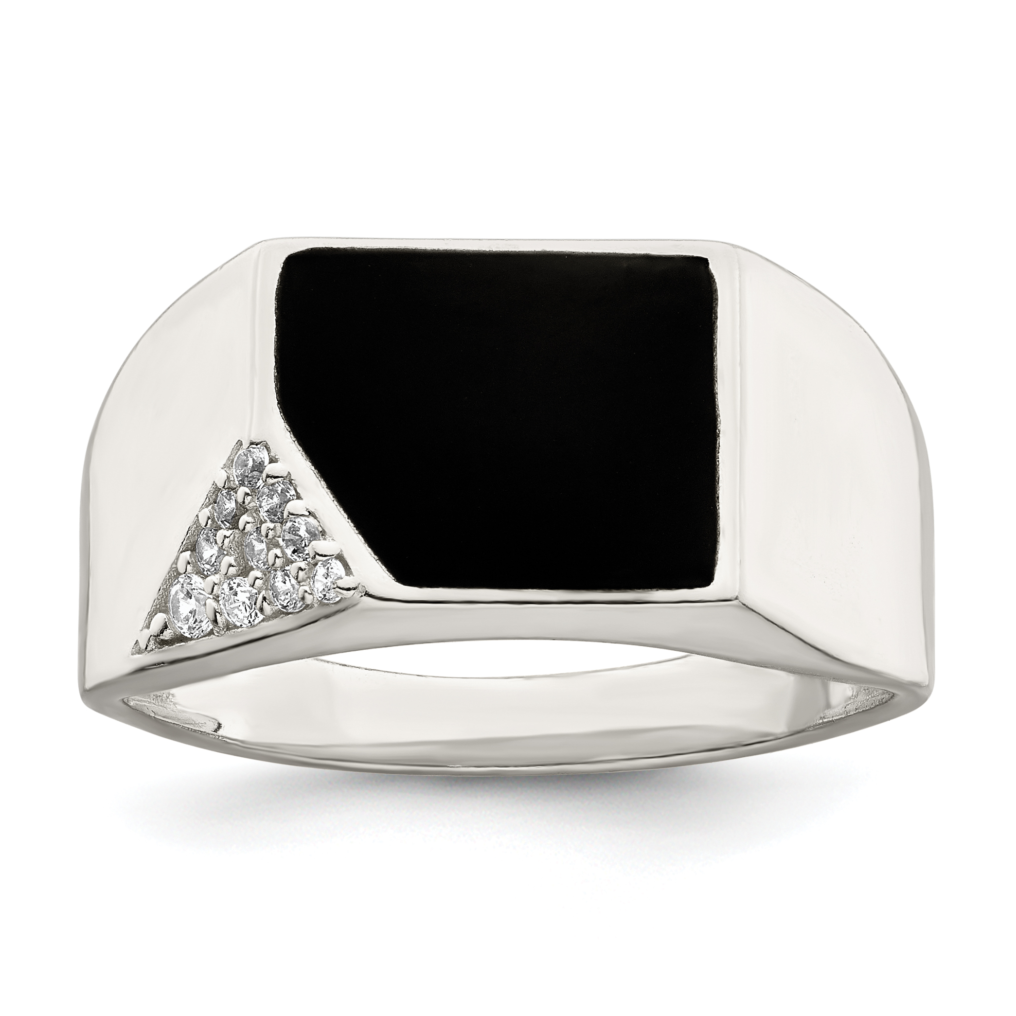 Sterling Silver Black Enameled and CZ Mens Ring (QR7411-10)