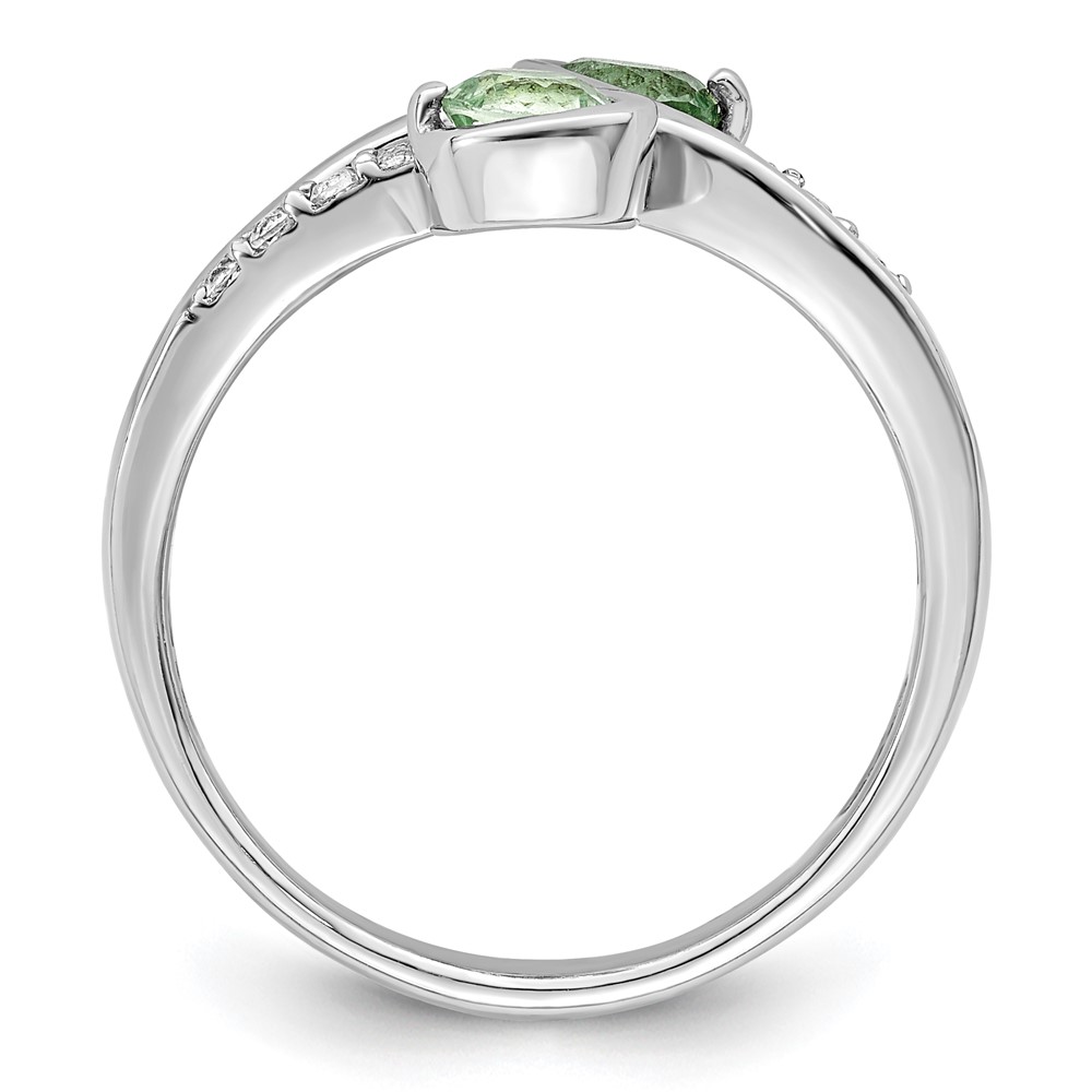 SS Rhod-plated .6t.w. Green Quartz & White Topaz Swirl Ring (QR7413AG-8)