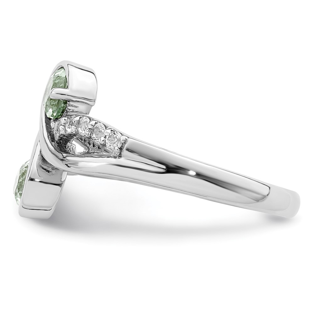 SS Rhod-plated .6t.w. Green Quartz & White Topaz Swirl Ring (QR7413AG-8)