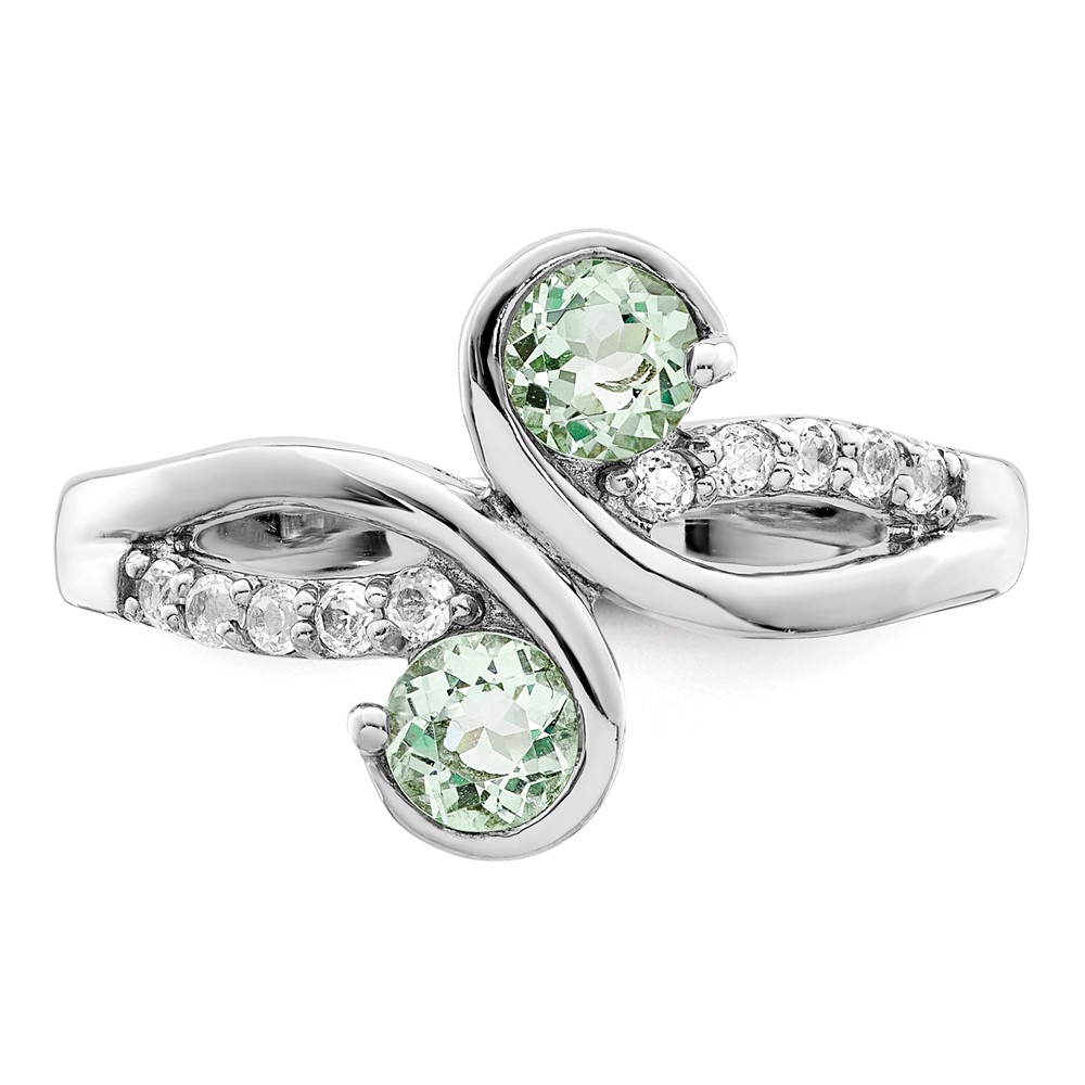 SS Rhod-plated .6t.w. Green Quartz & White Topaz Swirl Ring (QR7413AG-8)