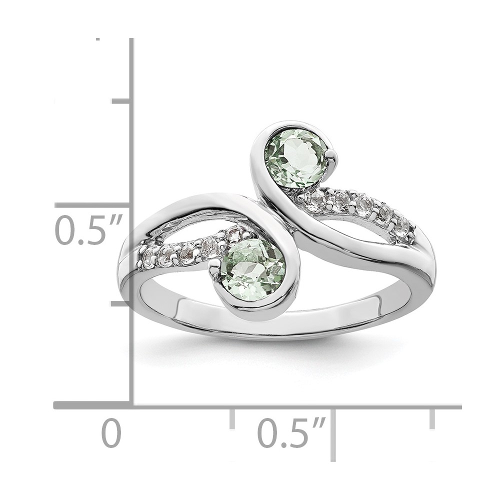 SS Rhod-plated .6t.w. Green Quartz & White Topaz Swirl Ring (QR7413AG-8)