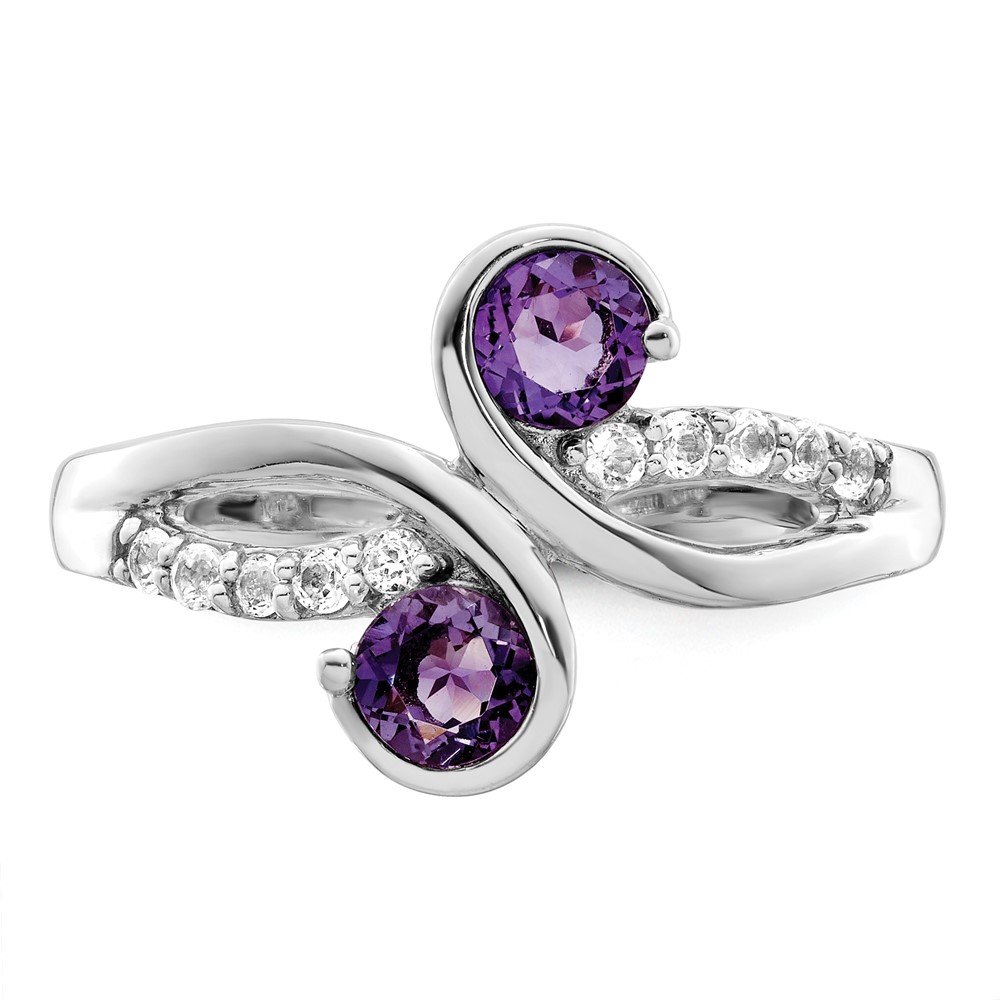 SterlingSilver Rhod-plated .6t.w. Amethyst & White Topaz Swirl Ring (QR7413AM-8)