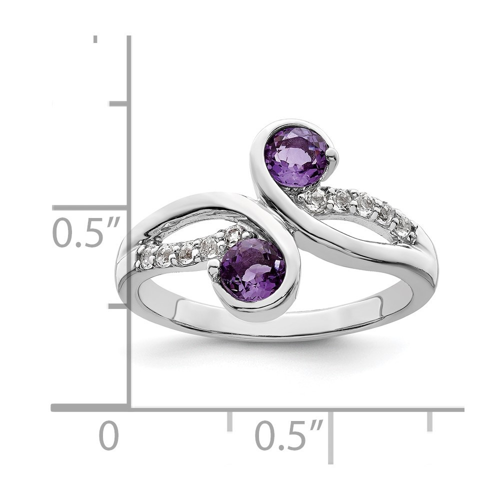 SterlingSilver Rhod-plated .6t.w. Amethyst & White Topaz Swirl Ring (QR7413AM-8)