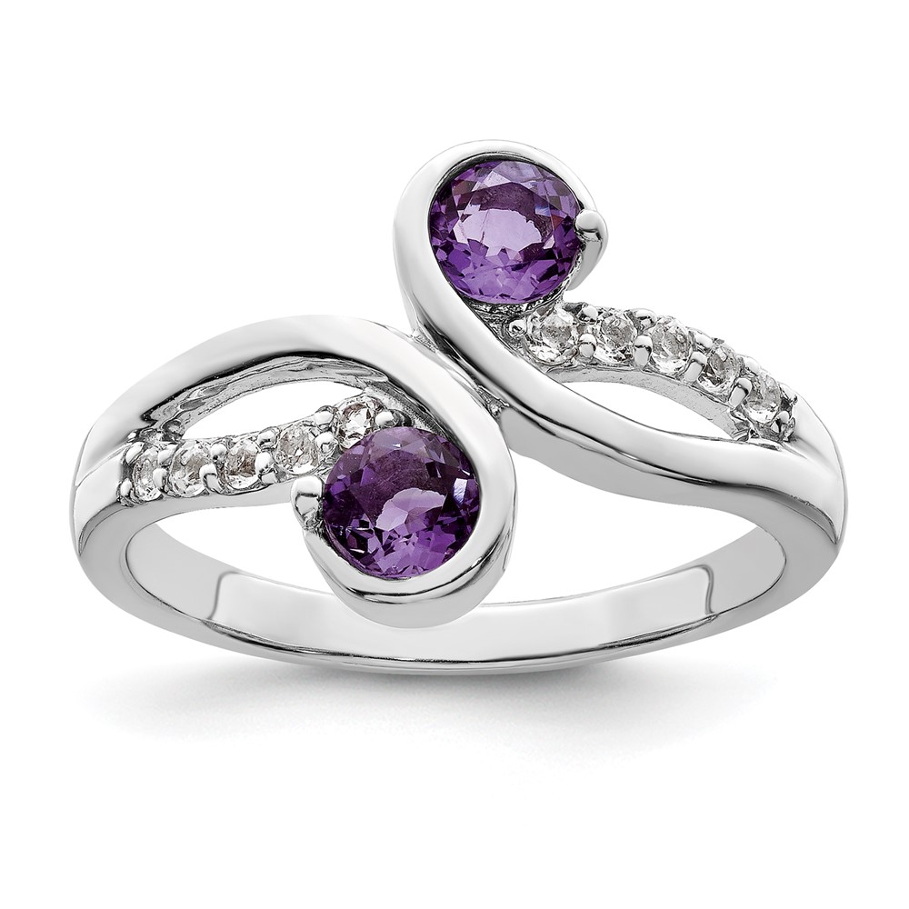 SterlingSilver Rhod-plated .6t.w. Amethyst & White Topaz Swirl Ring (QR7413AM-8)