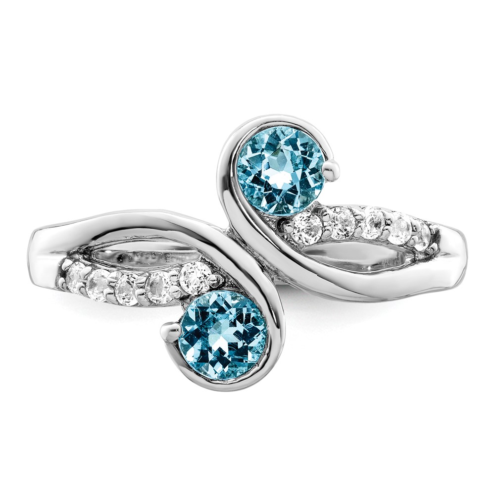 Sterling Silver Rhod-plated .8t.w. LSBT/White Topaz Swirl Ring (QR7413BT-7)