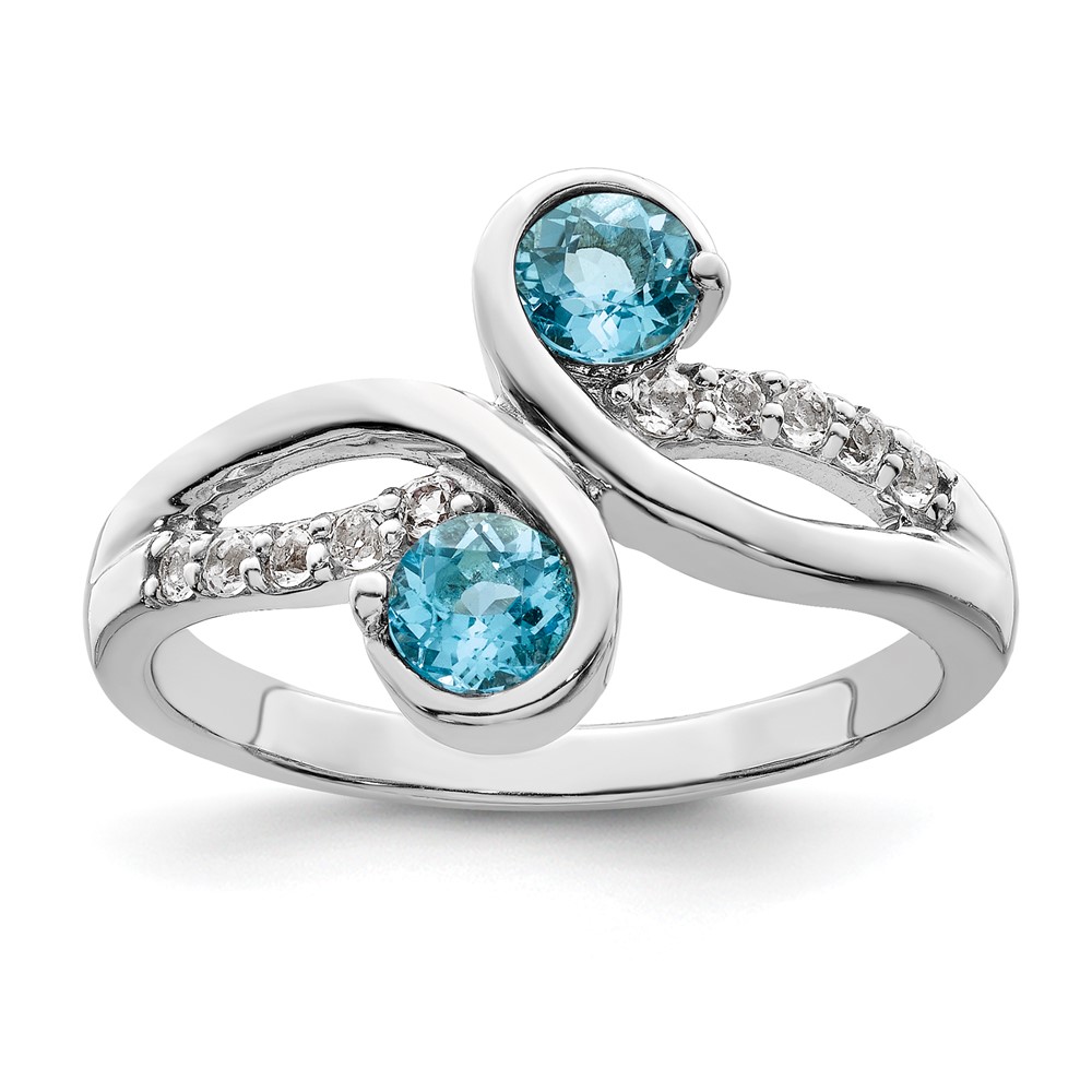 Sterling Silver Rhod-plated .8t.w. LSBT/White Topaz Swirl Ring (QR7413BT-7)