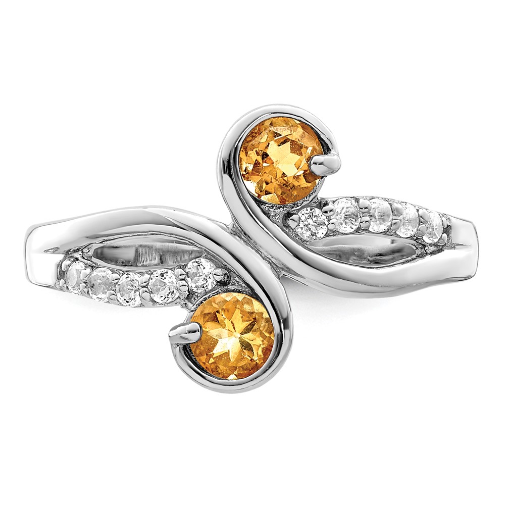Sterling Silver Rhod-plated .60t.w. Citrine & White Topaz Swirl Ring (QR7413CI-6)