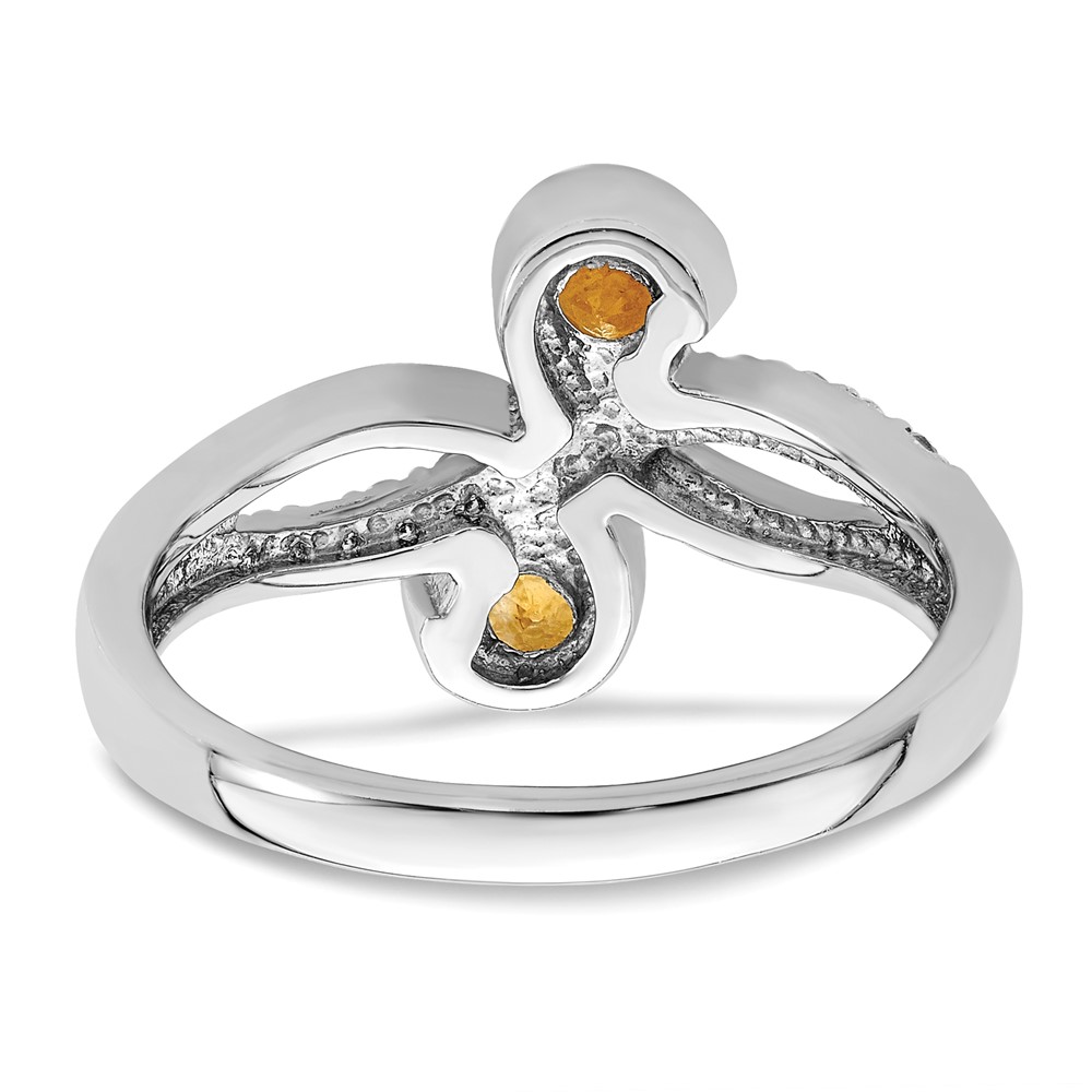 Sterling Silver Rhod-plated .60t.w. Citrine & White Topaz Swirl Ring (QR7413CI-6)