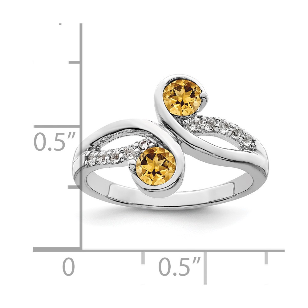 Sterling Silver Rhod-plated .60t.w. Citrine & White Topaz Swirl Ring (QR7413CI-6)