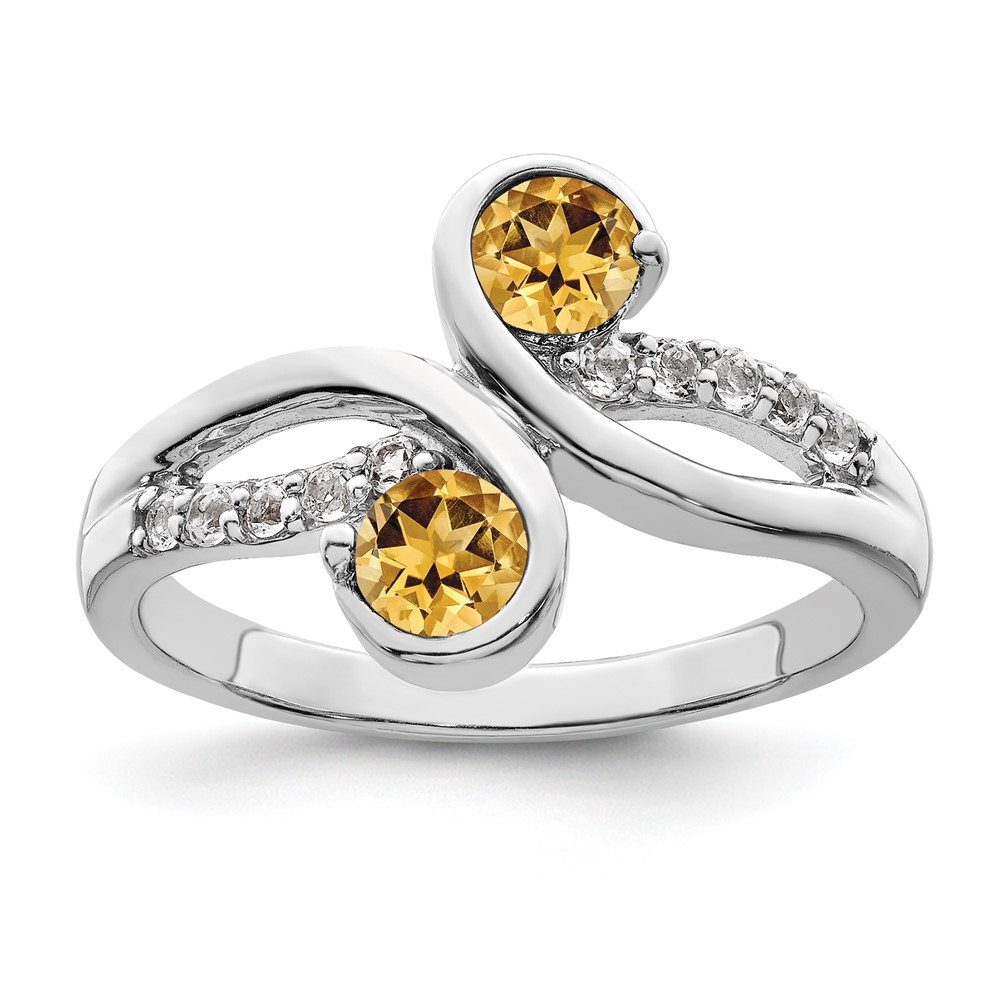 Sterling Silver Rhod-plated .60t.w. Citrine & White Topaz Swirl Ring (QR7413CI-6)