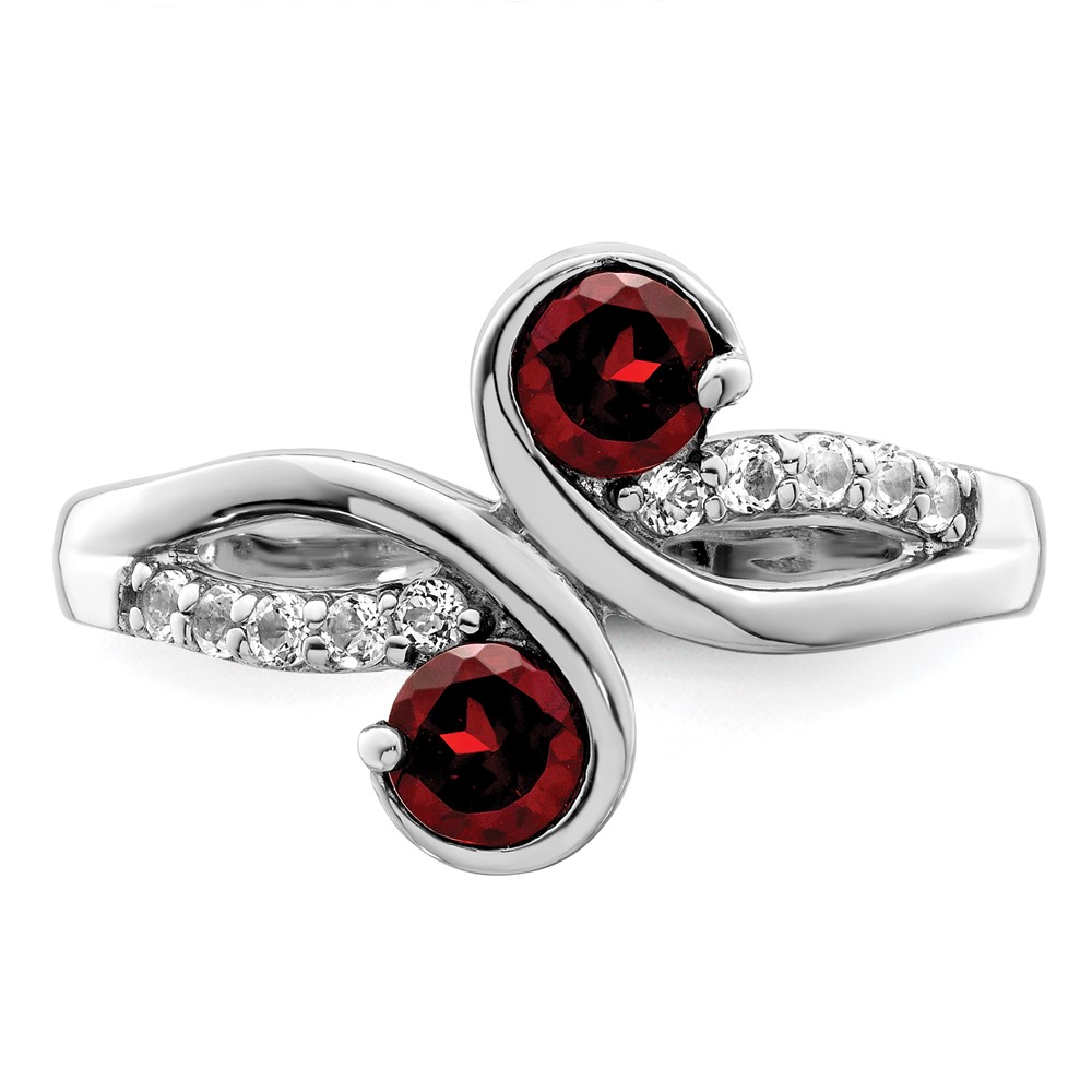 Sterling Silver Rhod-plated .8t.w. Garnet & White Topaz Swirl Ring (QR7413GA-7)