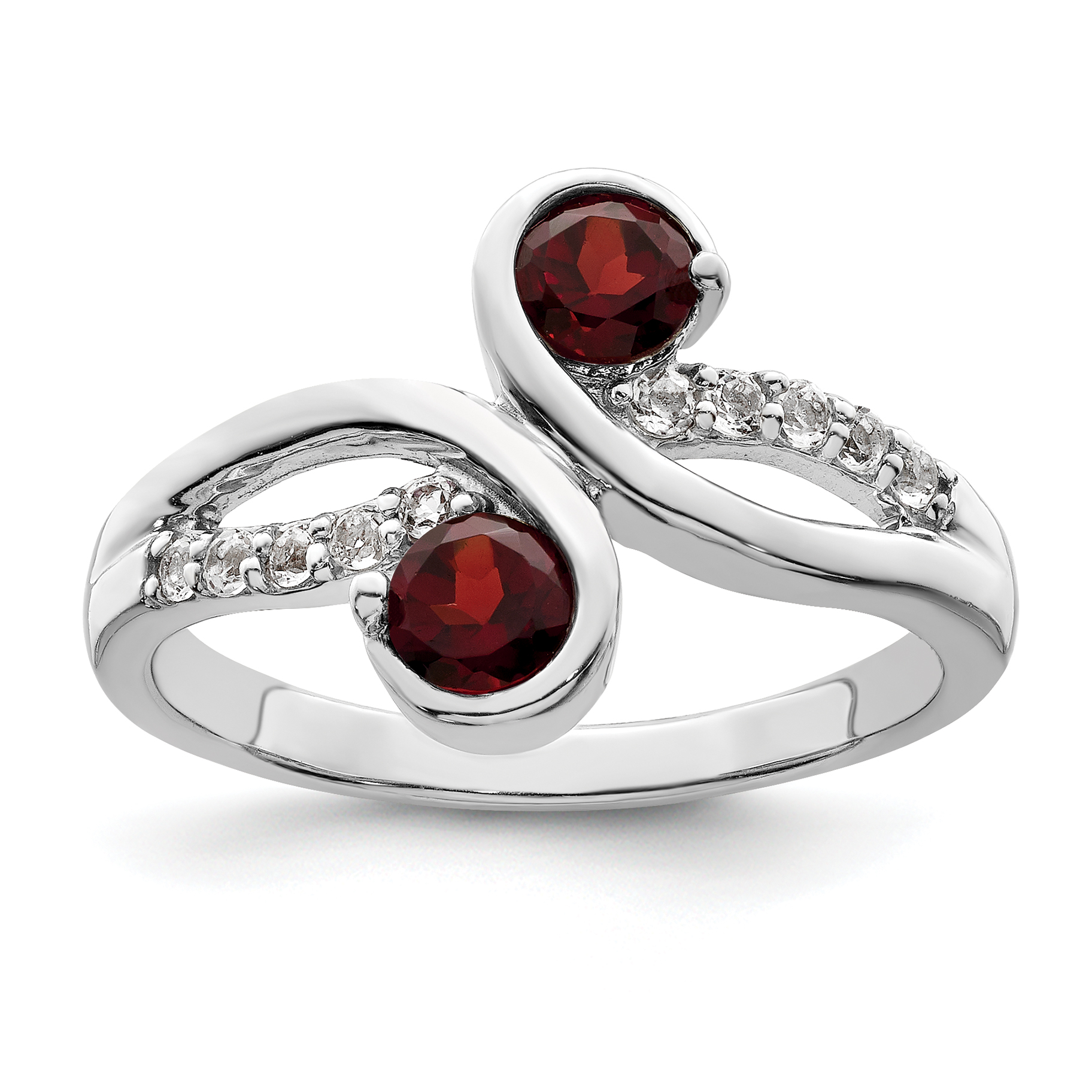 Sterling Silver Rhod-plated .8t.w. Garnet & White Topaz Swirl Ring (QR7413GA-7)