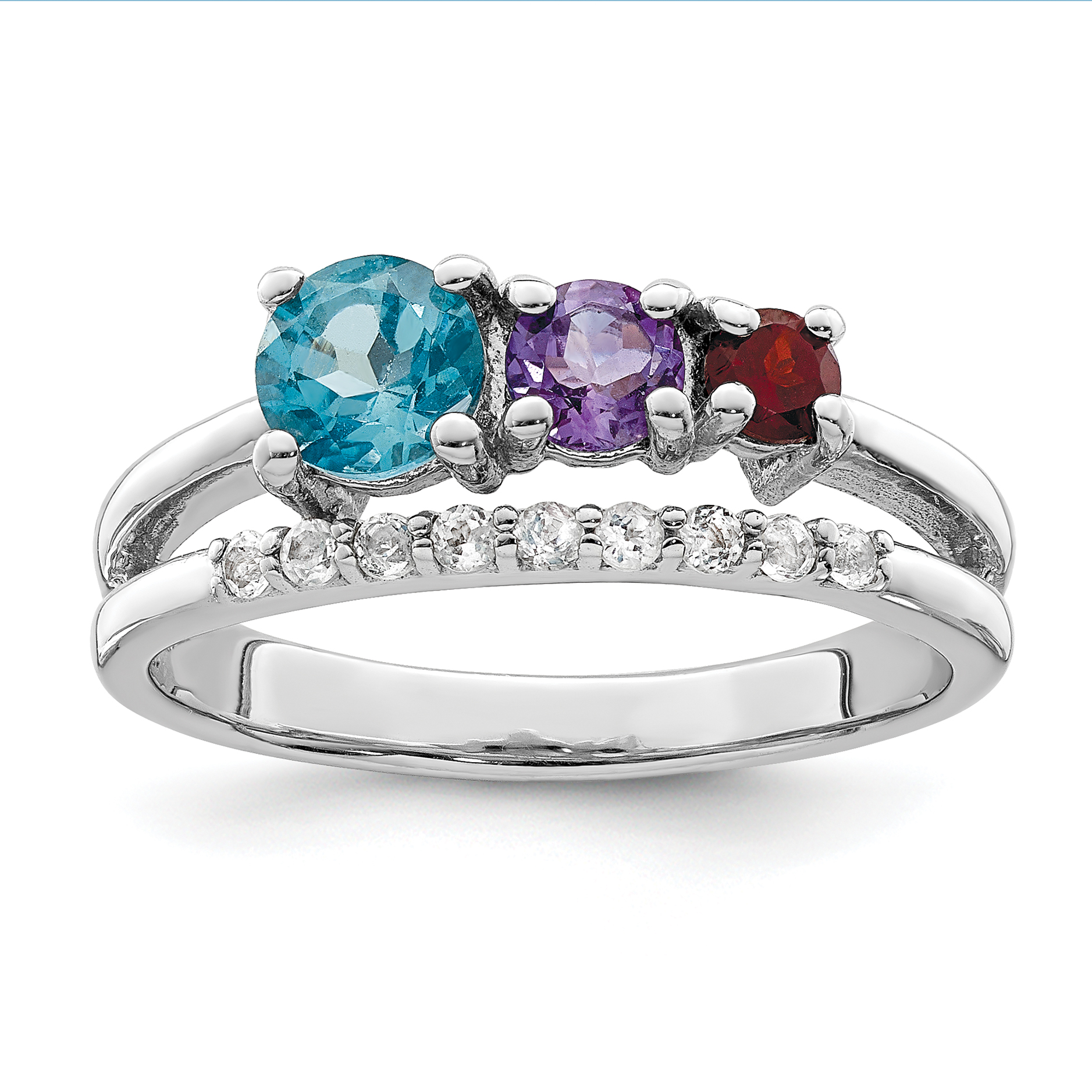 Sterling Silver RH-plated 1.12t.w. LSBT/AM/GA/WT Ring (QR7417RB-6)