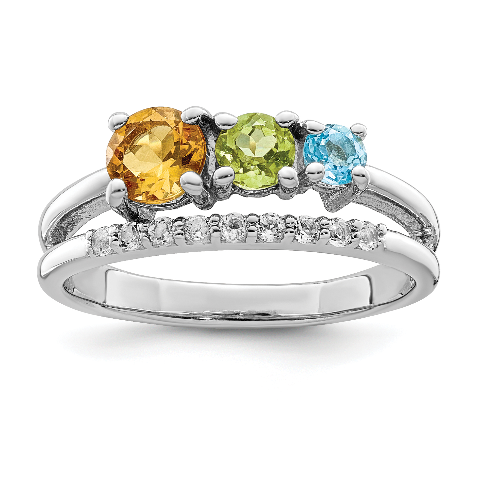 Sterling Silver RH-plated .95t.w. CI/PE/BT/WT Circle ByPass Ring (QR7418RB-7)