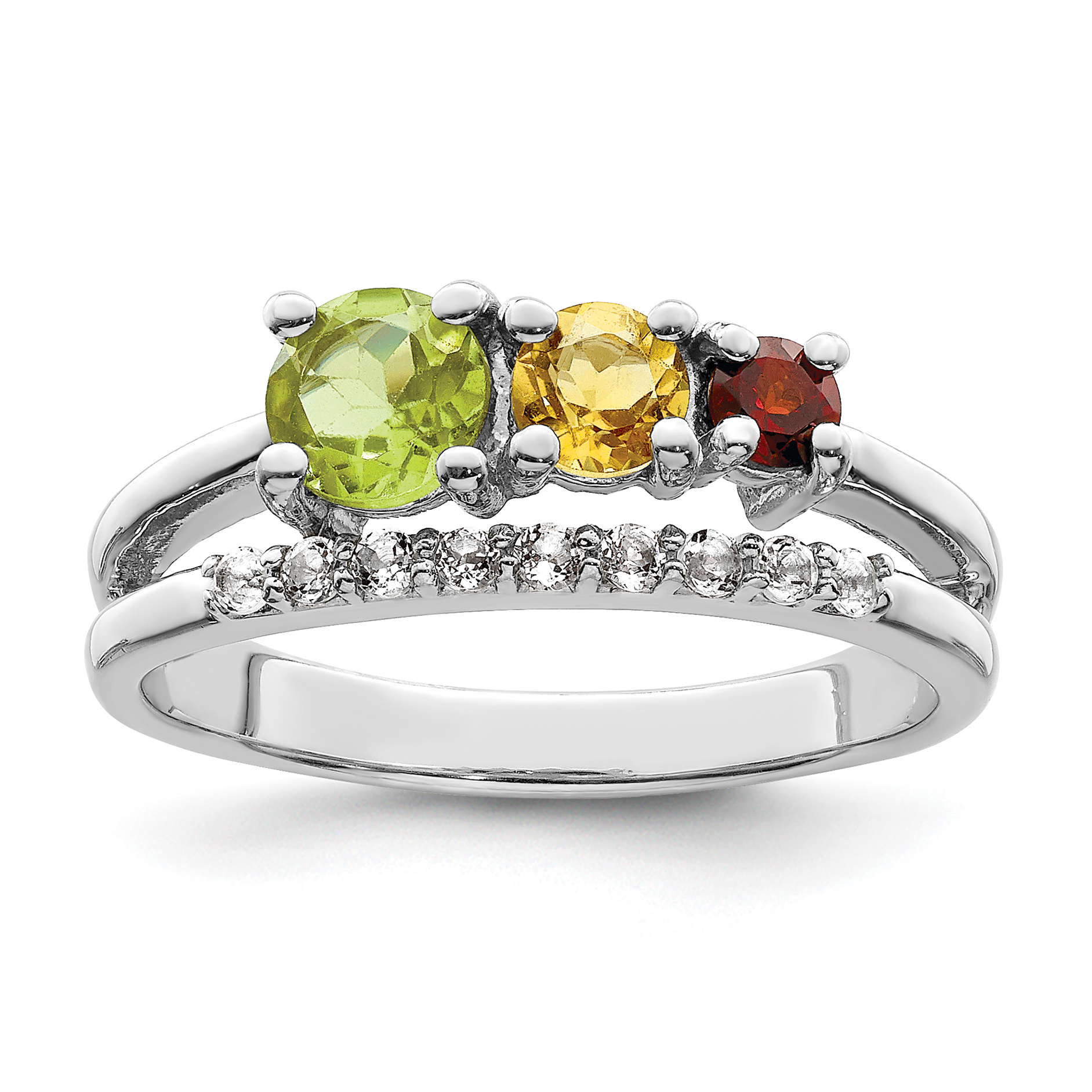 Sterling Silver RH-plated 1.02t.w. PE/CI/GA/WT Bypass Ring (QR7419RB-8)