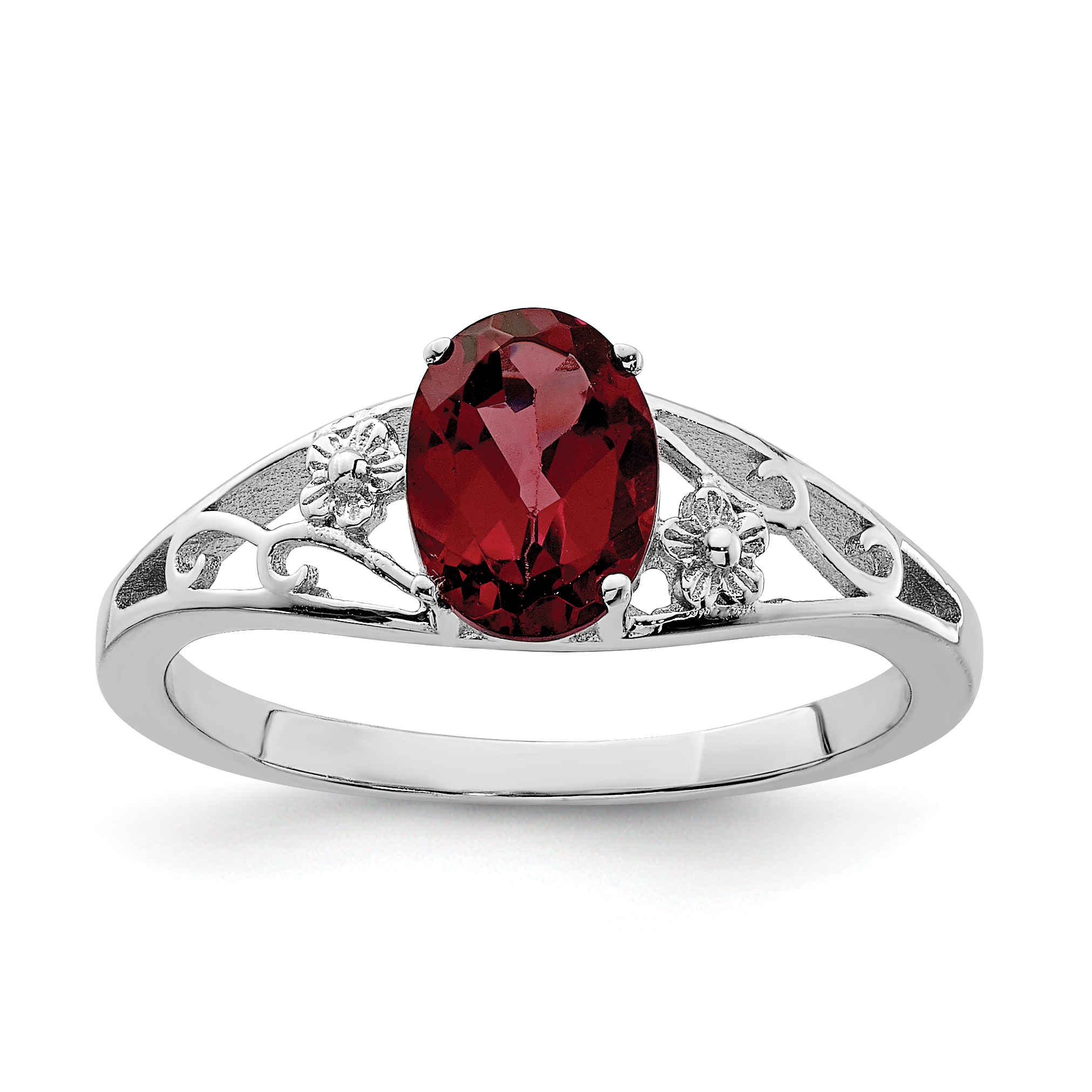 Sterling Silver Rhodium-plated Garnet Ring (QR742-7)