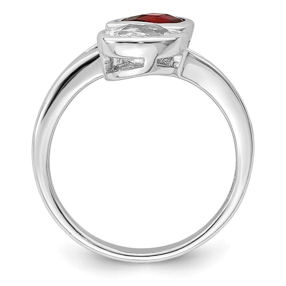 Sterling Silver Rhodium-plated Polished Garnet & White Topaz ByPass Ring (QR7420GA-6)