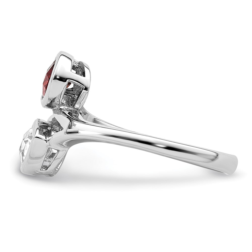 Sterling Silver Rhodium-plated Polished Garnet & White Topaz ByPass Ring (QR7420GA-6)