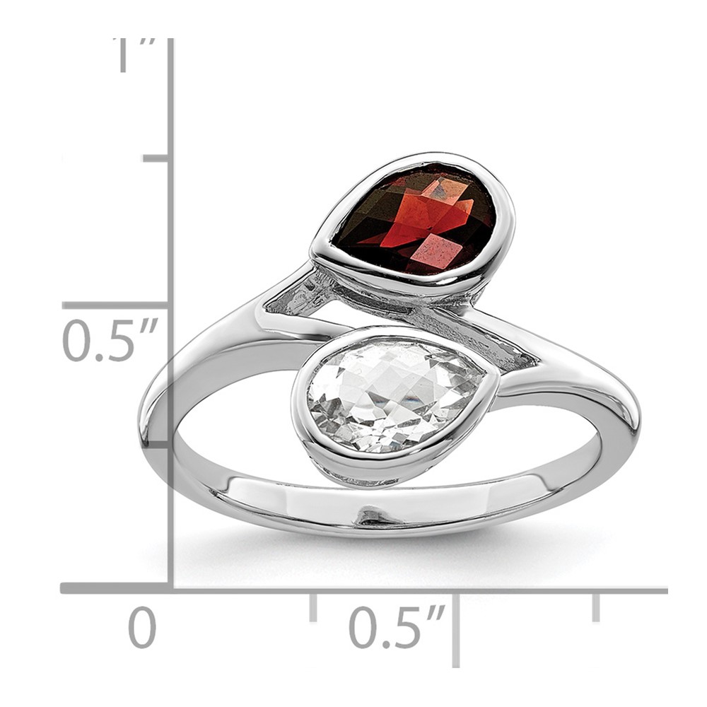 Sterling Silver Rhodium-plated Polished Garnet & White Topaz ByPass Ring (QR7420GA-6)