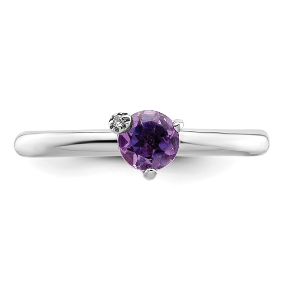 Sterling Silver Rhodium-plated Polished Amethyst & White Topaz Ring