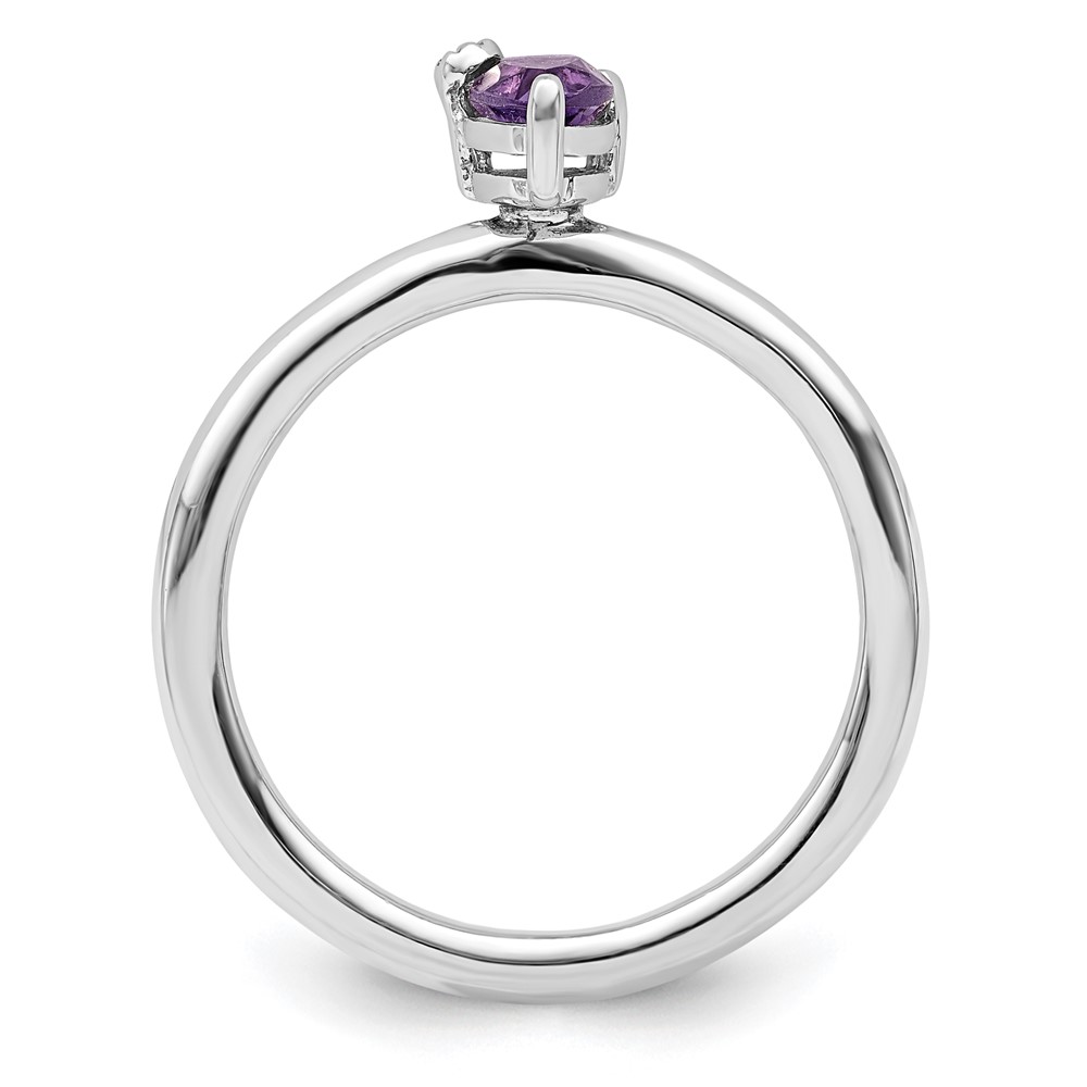 Sterling Silver Rhodium-plated Polished Pear Amethyst & White Topaz Ring (QR7422AM-7)