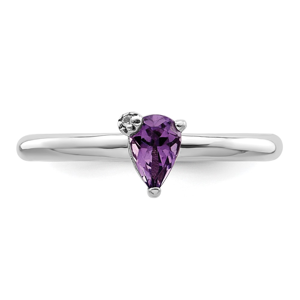 Sterling Silver Rhodium-plated Polished Pear Amethyst & White Topaz Ring (QR7422AM-7)