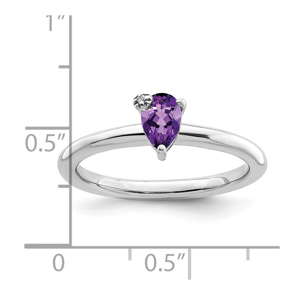 Sterling Silver Rhodium-plated Polished Pear Amethyst & White Topaz Ring (QR7422AM-7)