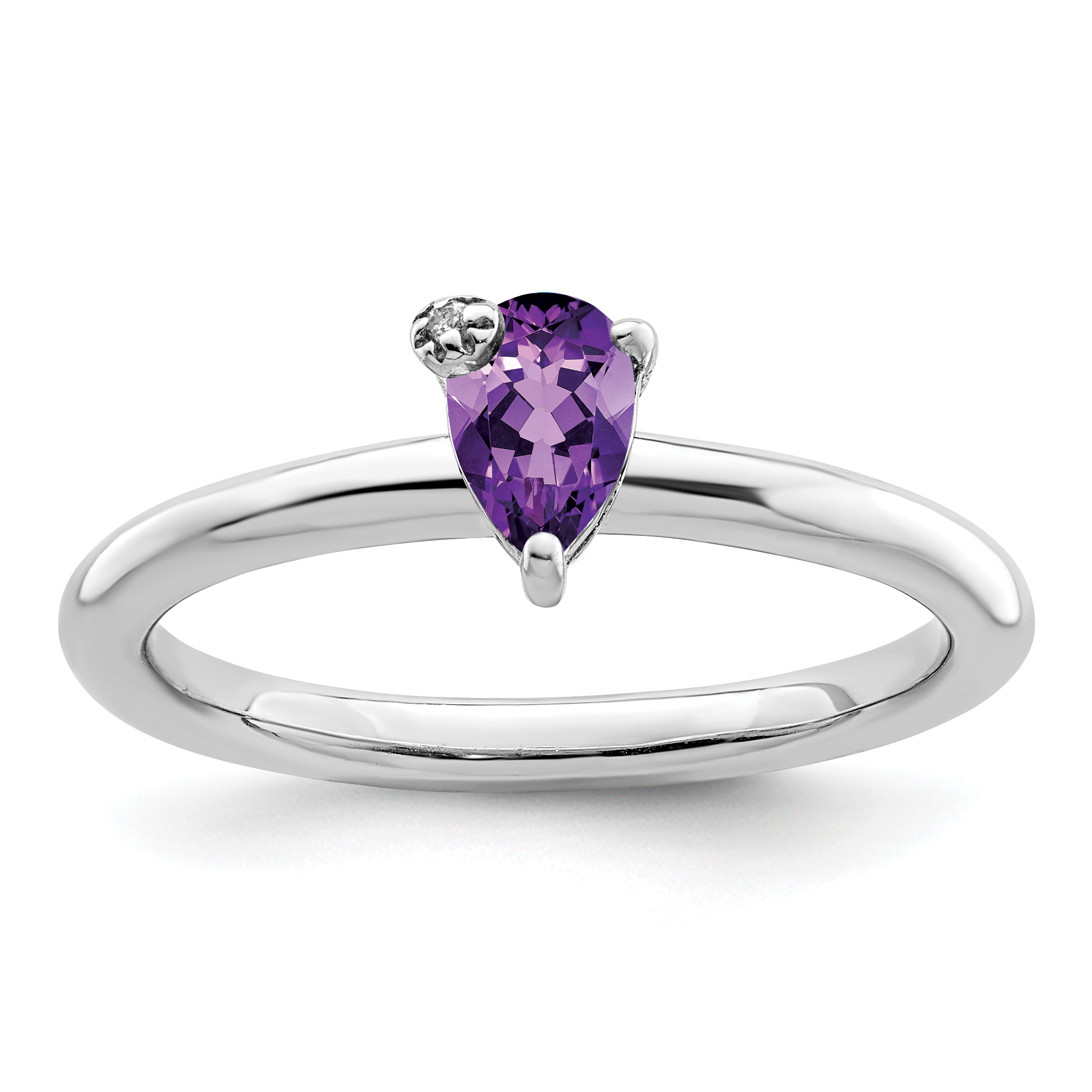 Sterling Silver Rhodium-plated Polished Pear Amethyst & White Topaz Ring (QR7422AM-7)