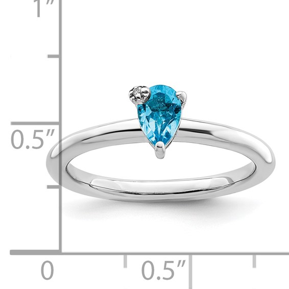 Sterling Silver Rhodium-plated Pear Swiss Blue Topaz & White Topaz Ring