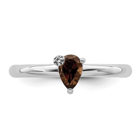 Sterling Silver Rhodium-plated Pear Smoky Quartz & White Topaz Ring
