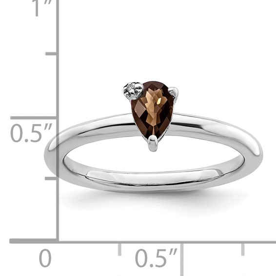 Sterling Silver Rhodium-plated Pear Smoky Quartz & White Topaz Ring