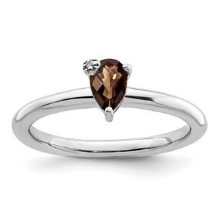 Sterling Silver Rhodium-plated Pear Smoky Quartz & White Topaz Ring