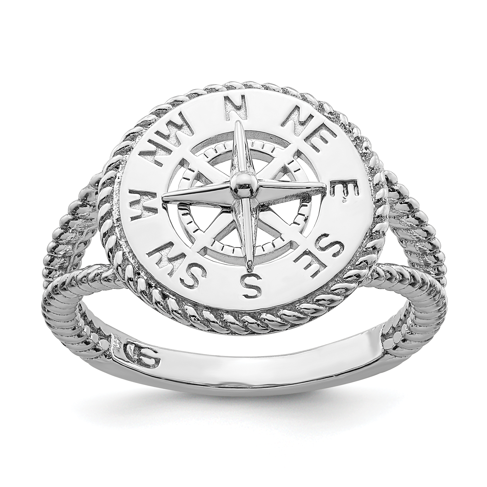 De-Ani Sterling Silver Rhodium-Plated Polished Compass with Rope Trim Ring (QR7424-6)