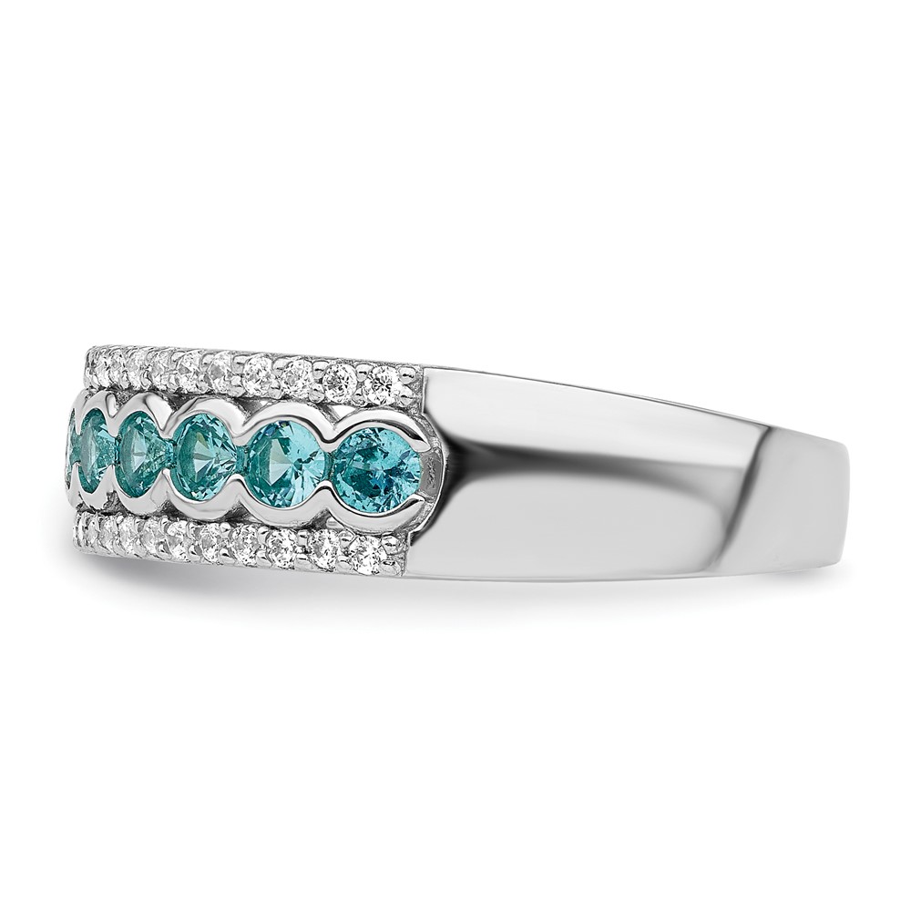 Sterling Silver Rhodium plated Aqua & White CZ Band (QR7425-6)