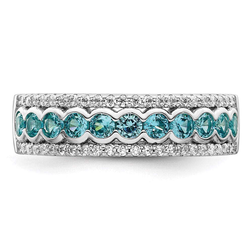 Sterling Silver Rhodium plated Aqua & White CZ Band (QR7425-6)