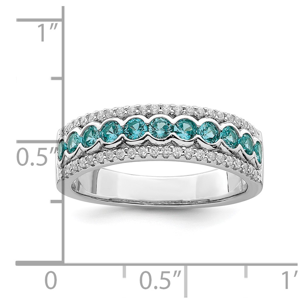 Sterling Silver Rhodium plated Aqua & White CZ Band (QR7425-6)