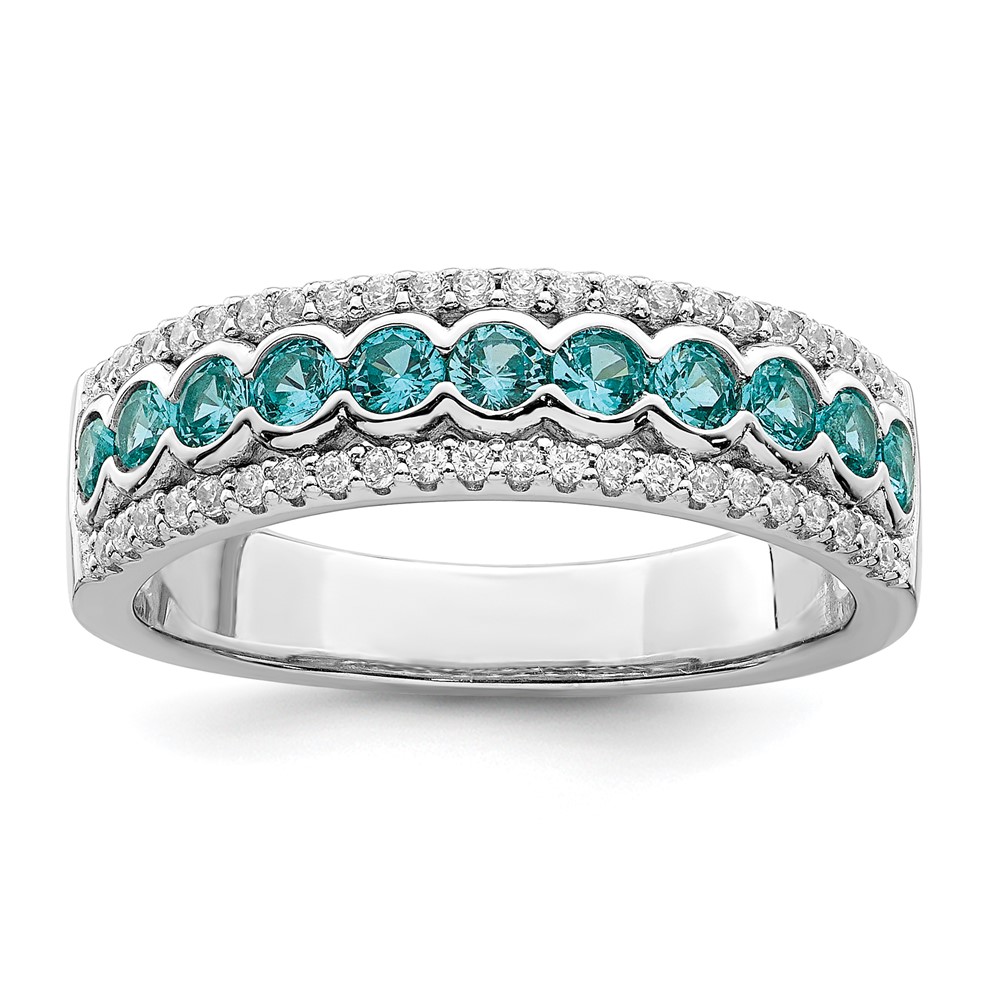 Sterling Silver Rhodium plated Aqua & White CZ Band (QR7425-6)