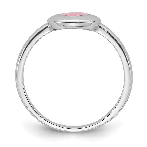 Sterling Silver Rhodium-plated Polished Pink Enamel Heart Children's Ring
