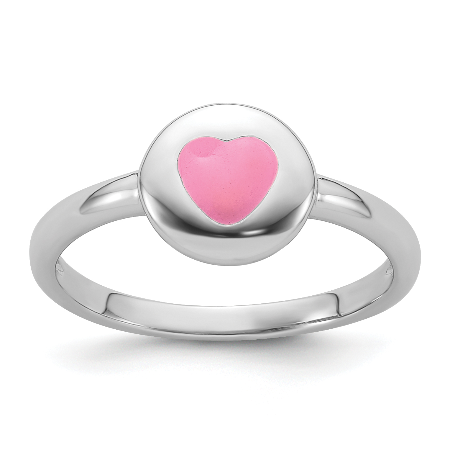 Sterling Silver Rhodium-plated Polished Pink Enamel Heart Children's Ring (QR7426-3)