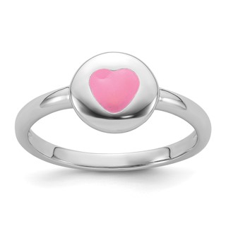 Sterling Silver Rhodium-plated Polished Pink Enamel Heart Children's Ring