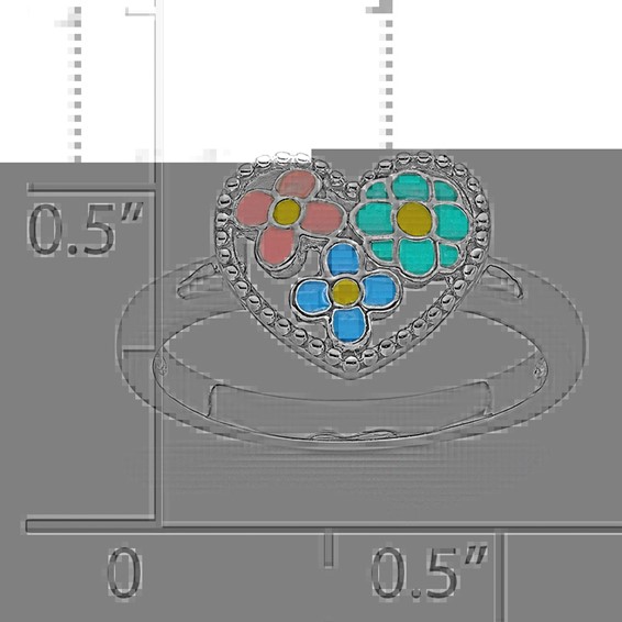Sterling Silver RH-plated Beaded & Enameled Floral Heart Children's Ring