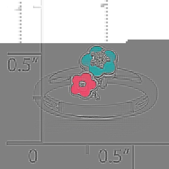 Sterling Silver RH-plated Blue/Pink Enameled & CZ Floral Children's Ring